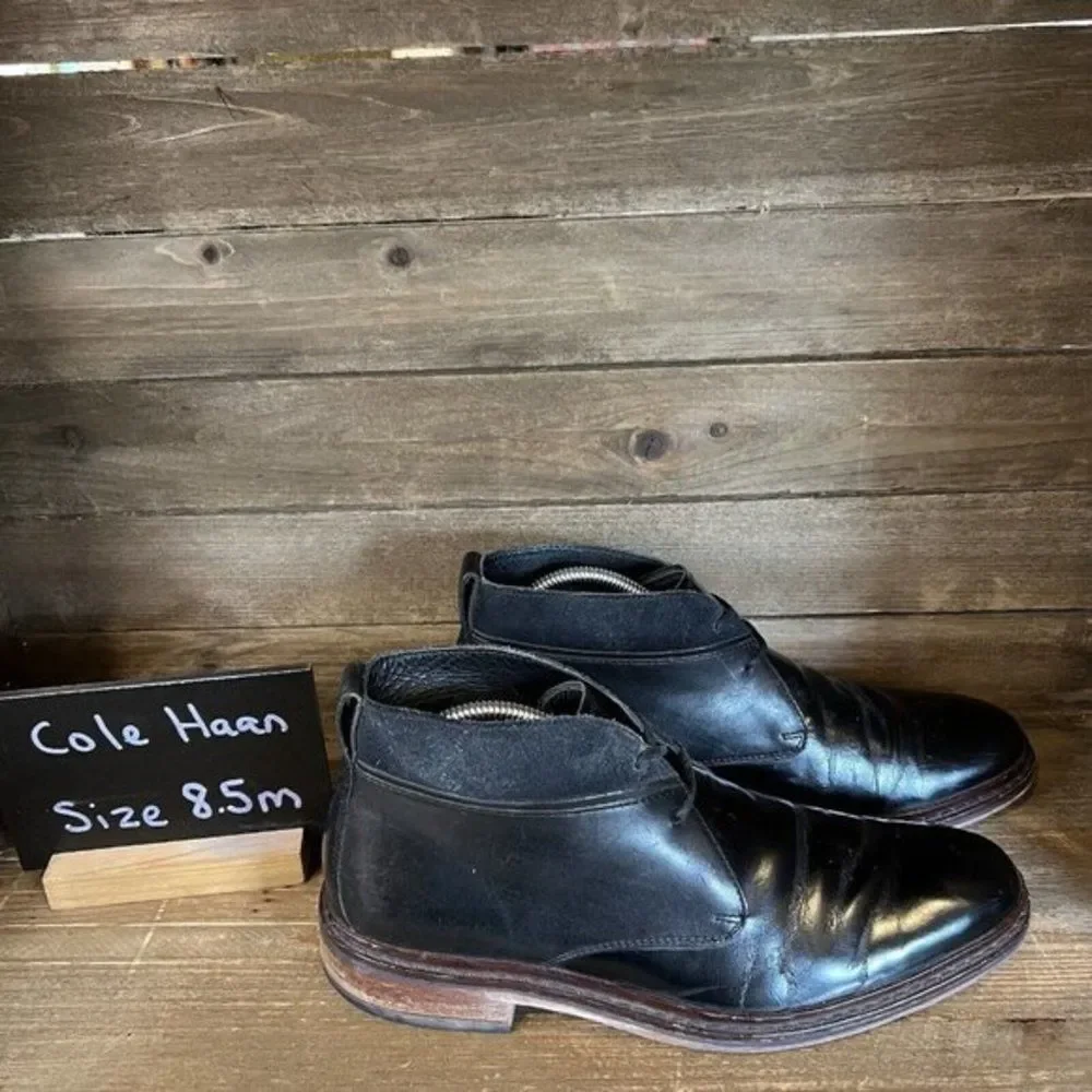 Mens Cole Haan Air Colton Winter Black Leather Ankle Chukka Boots Size 8.5 M GUC